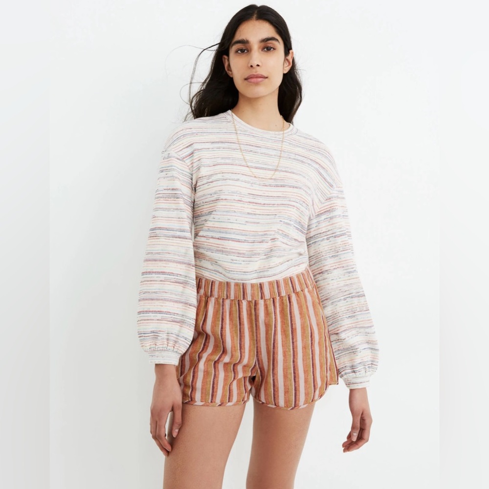 Madewell |  Linen-Cotton Pull-On Shorts | Rainbow Stripe | Women's‎ Size Small